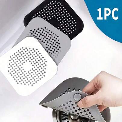 1pc Drain Hair Catcher With Suction Cup, Silicone Square Drain Cover For Shower, Anti Sink Clogging, Floor Cover Shower Drain Hair Outlet Filter, For Bathroom Tub And Kitchen, Bathroom Tools Home Bathroom Decor Fall Decor Back To School
