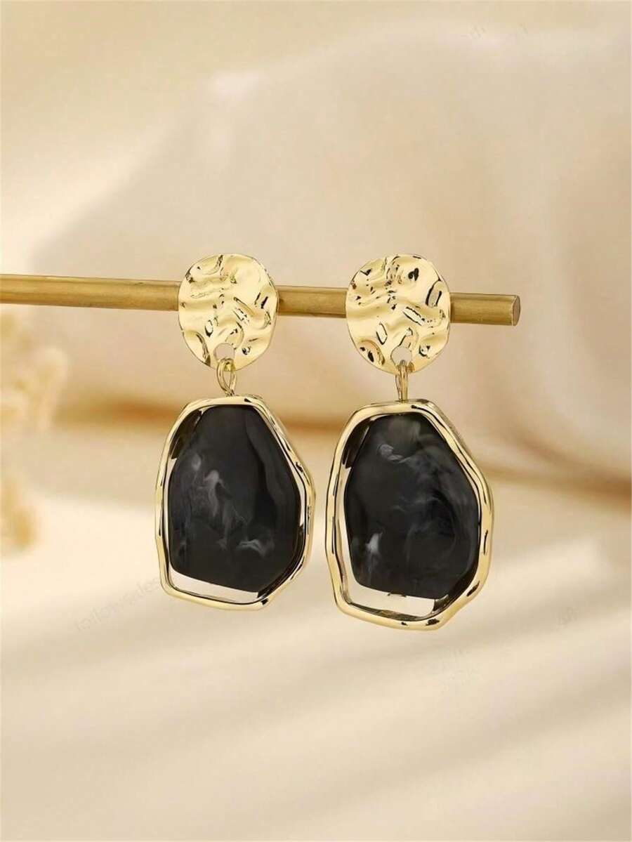 1 Đôi bông tai phong cách Bohemian sang trọng, cao cấp, tinh tế, lạnh lùng, làm từ nhựa, thời trang cổ điển, đa năng. - màu đen - Xem 1