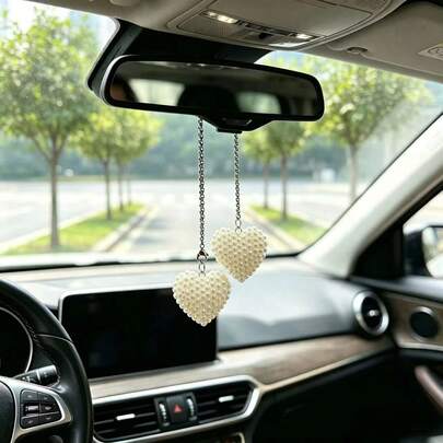 1pcExquisite,Creative Pearl Heart-Shaped Car Pendant For Hanging Decoration On Women'S Car Rearview Mirrors Great Gift For A Keepsake Of Love And Memories,