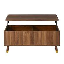 Retro-Modern Coffee Table, Height-Adjustable Top, Wavy Frame, Walnut Finish, Wooden Legs, Ample Storage Space, Multifunctional Living Room Table - Walnut - View 8
