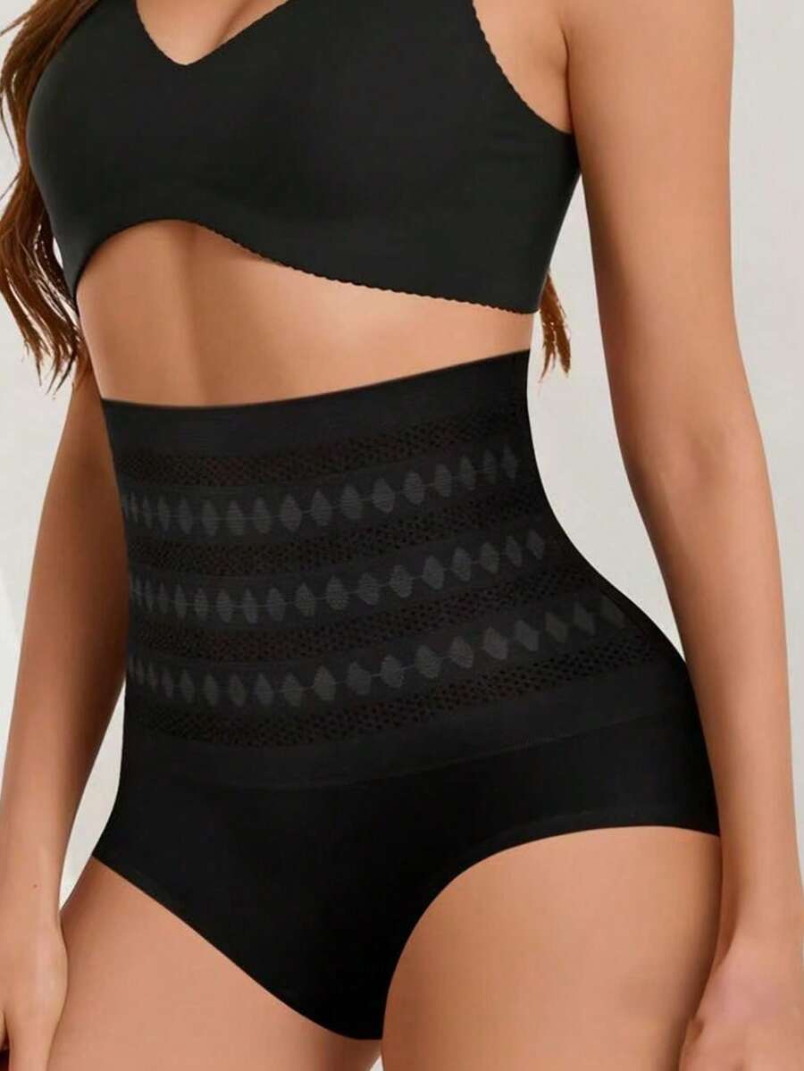 Pantalones de cintura alta adelgazantes para mujer, calzoncillos triangulares de verano transpirables que levantan y controlan el abdomen, pantalones moldeadores de cintura alta para deportes - Negro - Ver 1