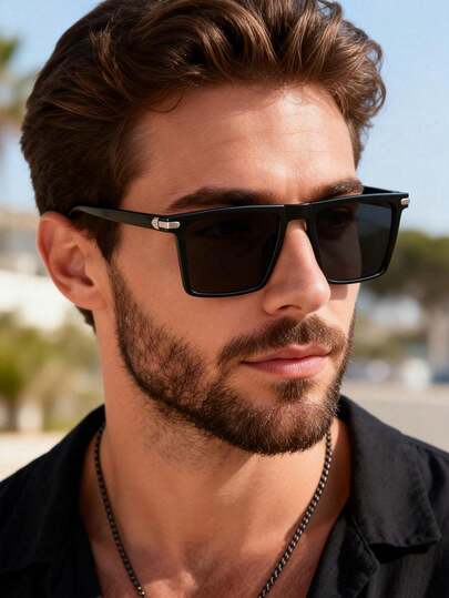 1 pieza Gafas de hombre con marco cuadrado de plástico, diseño clásico y popular, estilo minimalista moderno, adecuadas para actividades al aire libre, golf, negocios, fotografía callejera, pesca, conducción, viajes y otros escenarios