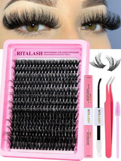  Bộ nối mi RITALASH 260 sợi, bộ nối mi 60D, mi giả dày 12-20mm, mi giả xoăn D, nối mi 3D dày tự làm, kèm keo dán, nhíp và cọ.