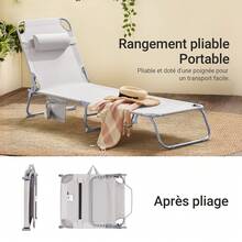 SoBuy Set Folding Sun Lounger Garden Lounger Folding Deck Chair With Headrest & Side Pocket Beach Lounger Balcony Relaxing Lounger 155x56x81cm For Garden Furniture Terrace Camping Beige OGS35-MI - Beige - View 7