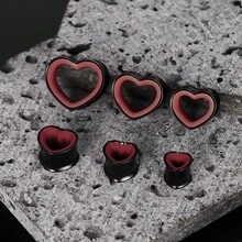 2个Y2K复古风红色爱心PLA内衬耳扩，316L不锈钢低过敏性耳钉，适合街头服饰和情人节礼物 - 愛心 - 查看 9