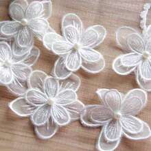 10pcs 3D Pearl Lace Flower Embroidered Patches, Double-Layer Tulle Flower Decor Accessories For Wedding Dress DIY - Cloth Patch - View 3