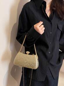 Dedoo 1pc Shiny Gold Rhinestone Decorated Elegant Women's Clutch Bag, Suitable For Evening Party, Wedding, Cocktail - Gold - View 6