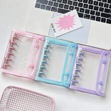 1pc A7 Transparent Loose-Leaf Binder, 3D Embossed Sticker Book, Sticker Album, Double Ring Soft Leather Cover Loose-Leaf Notebook With Transparent Refill Pages, K-Pop Photo Album, High Capacity Portable Loose-Leaf Notebook, Diary, Planner, Handmade Notebook, Suitable For School And Office Supplies - A7 - View 8