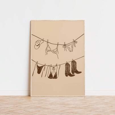 1pc, Canvas Wall Art, Framed Wall Art, Bikini Art Print, Brown Bikini Beach Illustration, Bikini Wall Art, Swimwear Poster, Beach Cowgirl Print, Ocean Poster, Western Cowboy Decorative Art, Apartment Decor, College Dorm Decor, Summer Poster, Room Decor, Home Decor, Dorm Decor, Bedroom Decor, Living Room Decor, Bathroom Decor, Office Decor, Kitchen Decor, Gifts, Mother's Day Decor, Summer Decor