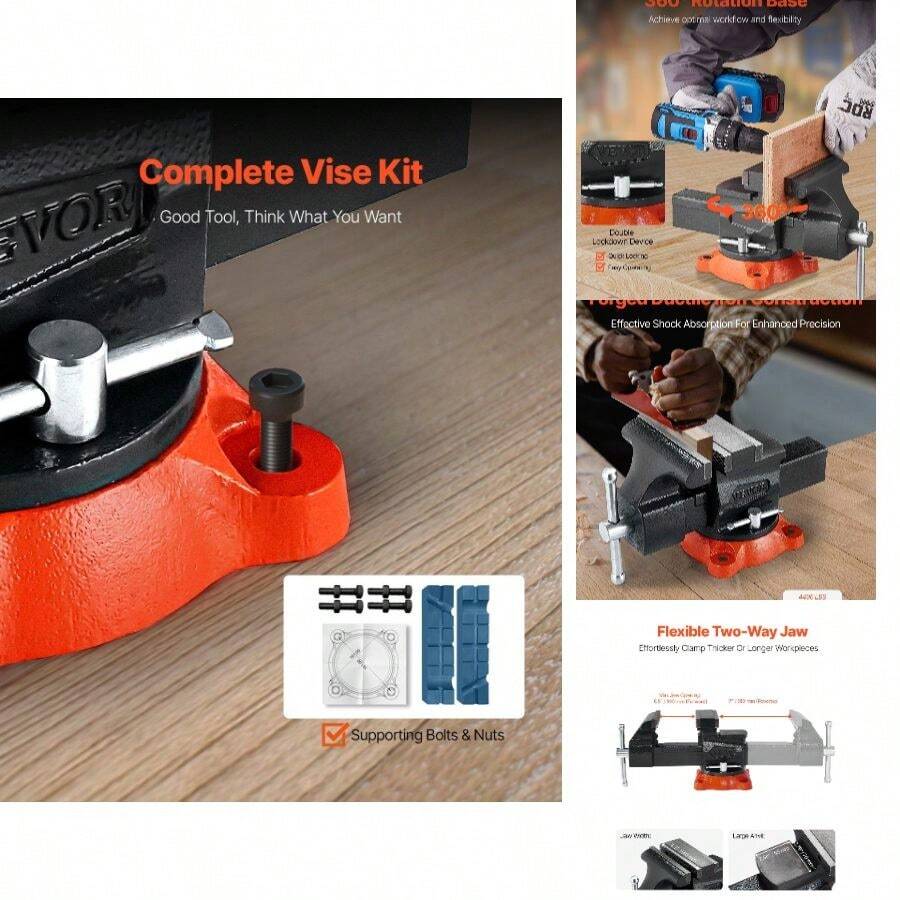 Vise, 5.5 Jaw Width, 5.5 Jaw Opening Multipurpose Vise With 360 Swivel Locking Base, 2.8 Throat Depth, Heavy Duty Ductile Iron Workbench Vise, Two-Way Jaws Clamping Round Pipes - 5.5 Inches + 4946 Lbs - View 1