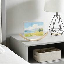 1pc Double-Sided Acrylic Photo Frame With Curved Wooden Base (6 Inches) - Desktop Photo Decor Frame, Suitable For Home And Office Decor, Great Gift For Thanksgiving, Mother's Day, Father's Day And Anniversary - 1-piece Curved Photo Frame [6 Inches] Natural Wood Color - Frame Only - View 7