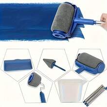[6pcs Paint Roller Set] 6pcs Innovative Paint Roller Set, Multi-Functional Home Commercial Paint Set With Paint Filling Roller, Angle Cutter, Easy-To-Dump Pot And Extension Rod- Drip-Free Inner And Outer Paint Smear Tool, Plastic - Blue (6-piece Set) - View 7