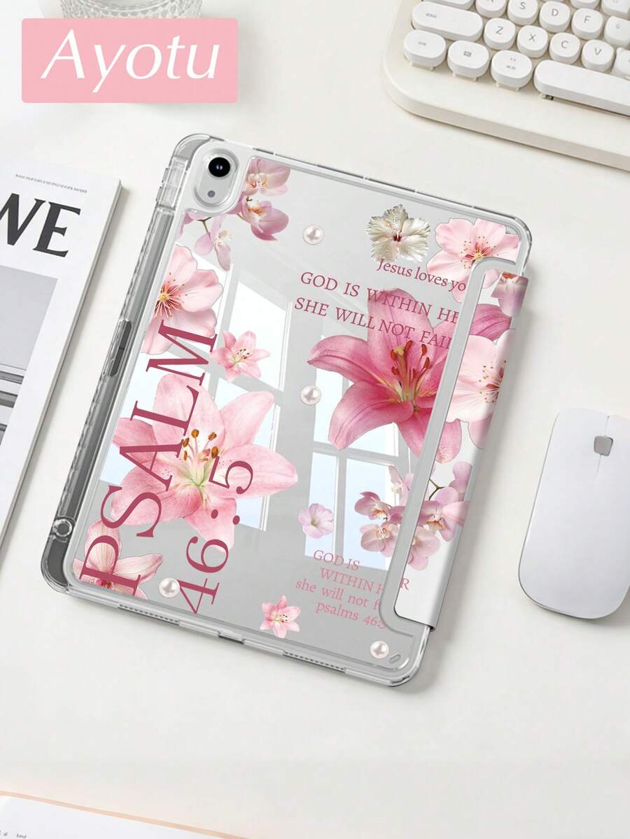 Ayotu 这款百合花与标语平板电脑保护套兼容 iPad Air 8 (M4) 2026 (11/13 英寸)、Air 11 英寸 M3 2025 / M2 2024、Air 第五代 2022、(A16) 11 英寸第十一代 2025，也兼容三星 Galaxy Tab 和 Kindle Paperwhite 第十二代 2024。透明背壳，时尚图案保护套，具备自动休眠和唤醒功能，气囊保护，适合作为礼物和办公用品。