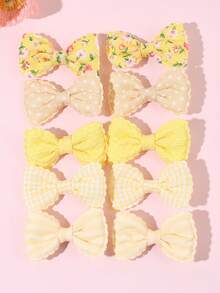 10pcs Yellow Flower Hair Clips, Girls Plaid Polka Dot Hair Clips, Polyester Solid Color Alligator Clips, Cute Sweet Style Hair Accessories Suitable For Spring/Summer Vacation Beach Outfit, Cute Hair Accessories For Teenagers - Multicolor - View 9