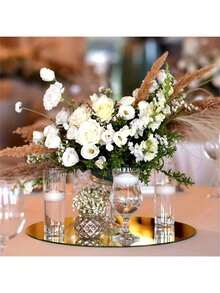 1pc Acrylic Circular Mirror Dining Mat, Silver Shatterproof Mirror Coaster, Circular Wedding Mirror Wall Sticker, Party Wedding Desktop Candle Tray, Candle Holder, Suitable For Center Decoration And Wedding Decoration - Multicolor - View 2