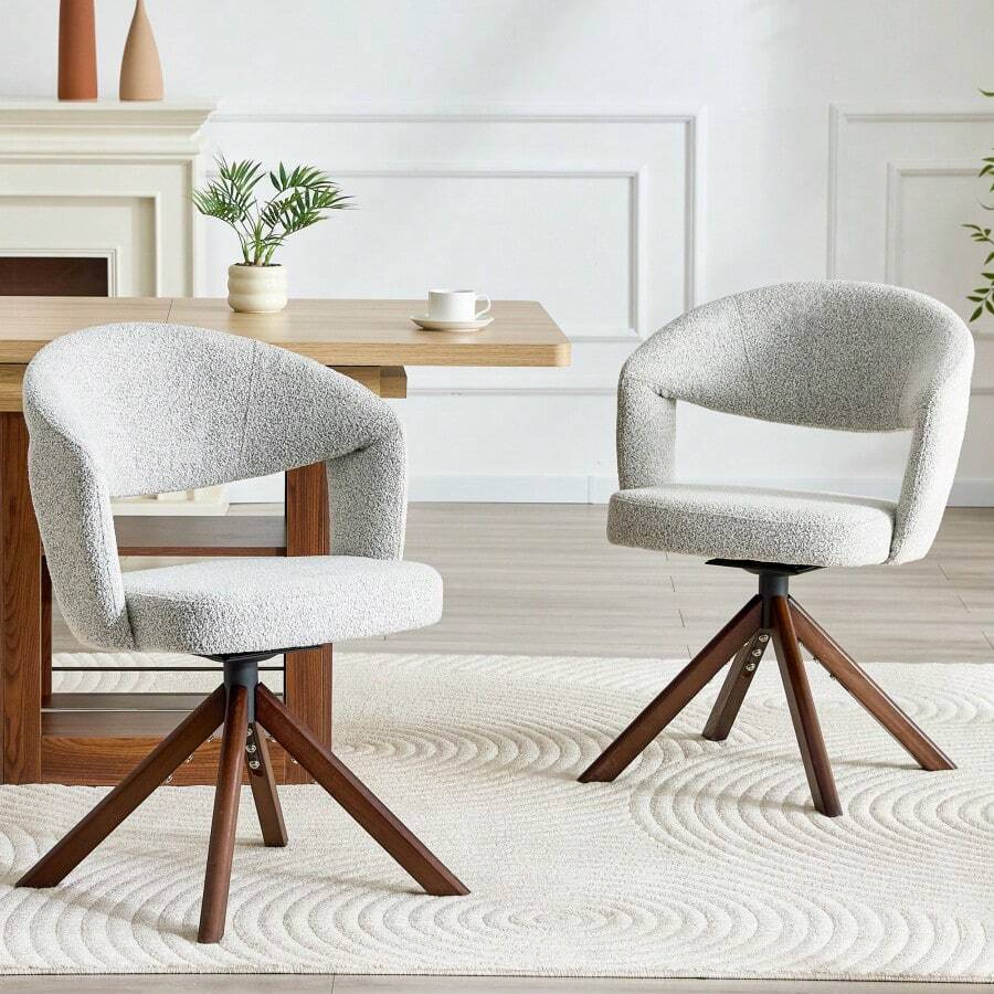 Chaises de salle à manger - Gris clair + Noyer + Tissu + Bois massif + Ensemble de 21 - Voir 1