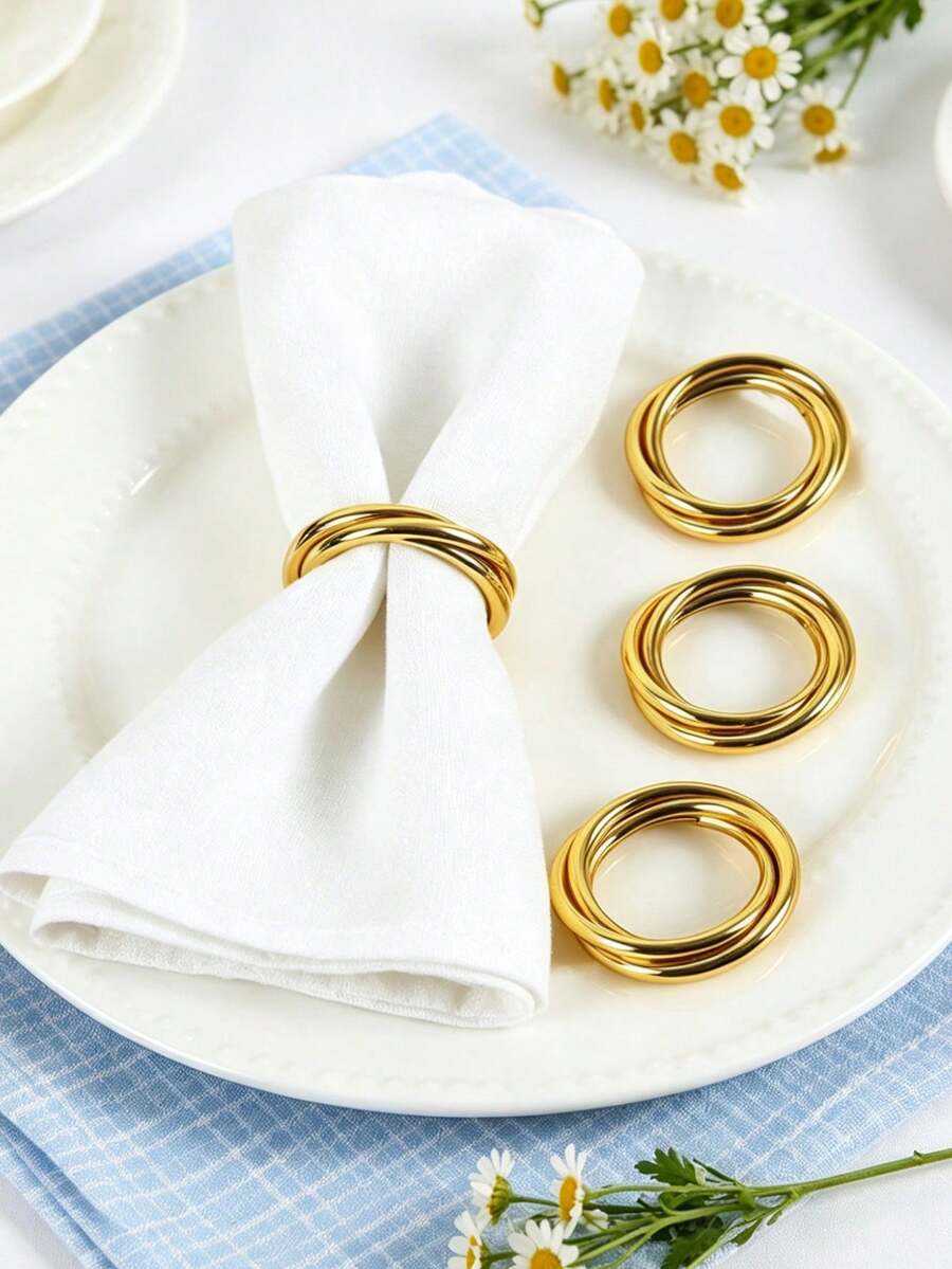 6/8/10/12pcs Gold Napkin Rings Elegant Napkin Holders Suitable For Wedding, Lunch, Christmas, Thanksgiving, Dinner, Party, Buffet - Gold - View 1