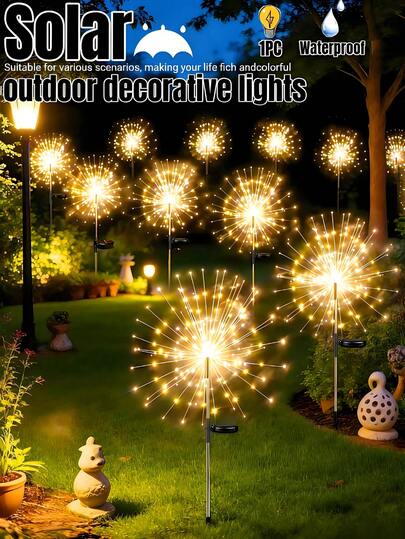 1条480LED/240LED/90LED太阳能路径灯，户外太阳能烟花灯，LED太阳能串灯，防水太阳能LED灯，太阳能花园灯，IP44防护等级，8种照明模式，节日装饰灯，适用于别墅、阳台、小径、草坪、户外区域、花园