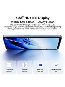 Smartphone Blackview WAVE 10C Versi Global, Layar 6,88 Inci, Kamera Belakang 32MP + Kamera Depan 13MP, Prosesor Unisoc T310, Mendukung Kartu TF Hingga 1TB, Baterai 5000mAh, Termasuk Casing Pelindung - Jeruk - View 4