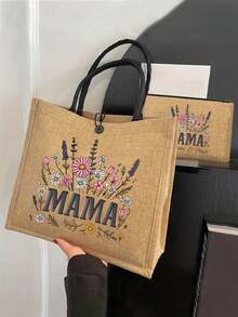 Mother'S Day Gift Tote Bag With Makeup Bag, Cosmetic Bag For Mom, 'Mama' With A Floral Motif, Large Capacity Tote Bag, Makeup, Travel Essentials,Portable Organizer Bag, Beach Bag,Travel Pouch, Travel Makeup Bag, Ideal Gift For Mom, Wife, Grandma, Ideal For Honoring Mothers, Perfect For Mother'S Day, Birthday, Thanksgiving, Mother'S Day Gift - Multicolor - View 1