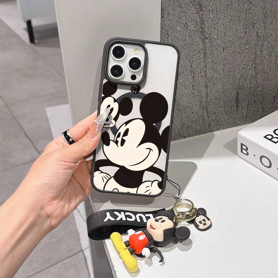 This Disney Mickey Mouse Pattern Lanyard Phone Case Features A Strong Magnetic Closure And Full Coverage Of Acrylic And TPU Material. It's Shockproof, Lightweight, And Suitable For IPhone17/16/11/13/15/15 Plus/15 Pro/15 Pro Max/12/14 Pro Max/11 Pro Max/12 Pro/12 Pro Max/13. It's A Popular Birthday Gift, Business Gift, Durable, Stain-Resistant, And Fingerprint-Resistant New Phone Case For Men And Women. It Also Includes A Mickey Mouse Phone Case And Mickey Mouse Doll Bracelet. Compatible With SamsungGalaxy S20, S21, S22, S23, And S24 Series. It's The Perfect Gift For Friends And Family. This Stylish Phone Case Is Fun, Lightweight, And Durable. IPhone17 Pro Max Phone Case, Minnie Phone Case. - màu đen - Xem 1
