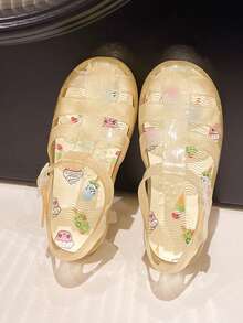 儿童水晶果冻凉鞋，透气夏季沙滩度假鞋，EVA缓冲鞋垫，随机图案 - 金色 - 查看 12