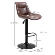 Set Of 2 Bar Stools, Height Adjustable Counter Stools With Backrest, Bistro Swivel Stools Made Of Brown Faux Leather, Ideal For Kitchen And Bar. - Brown - View 2
