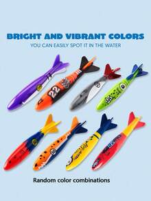8 piezas - Accesorios de piscina tipo torpedo para buceo, tiburón submarino, tobogán submarino tipo torpedo, juguetes de lanzamiento para nadar y hundirse de colores, juegos de entrenamiento de natación y buceo, deportes acuáticos de verano (Tiburón) - Multicolor - Ver 3