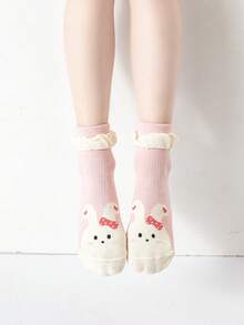 5 Pairs Summer Kids Mesh Socks, Pink Cartoon Animal Pattern Girls Mid-Calf Socks - Multicolor - View 9