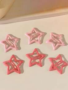 12pcs Y2K Style Candy Color Star Shaped Cute Resin Hair Clips, Versatile Accessories For Daily Wear,Festival,Party - Pink - View 5