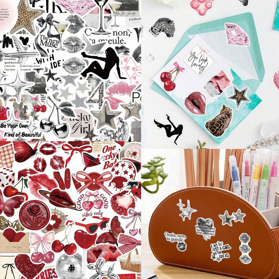 100pcs Silver Lucky Stickers, Aesthetic Stickers, Y2K Style Stickers, Y2K Cityscape Stickers, Y2K Gifts, Retro Stickers, 90s Stickers, Y2K Supplies, Cityscape Stickers, Waterproof And Durable Stickers Suitable For Laptops, Phones, Cars, Skateboards, Water Bottles, Planners, Diaries - A - View 1
