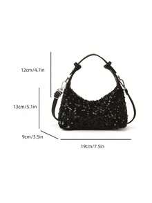 Sweet And Cool Edgy Sequined Shoulder Bag, Heavy-Duty All-Over Party Style, Niche Design, Versatile For Spring And Summer, Women's Shoulder Bag. - Black - View 4