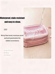 1pc Korean Style PU Frosted Cosmetic Bag Large Capacity Travel Toiletry Bag - Pink - View 9