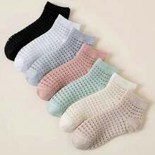 5/7 pares de calcetines cortos de malla transpirable, calcetines de barco finos y elásticos con diseño calado, de estilo japonés sencillo y versátil para el uso diario - Multicolor - Ver 9