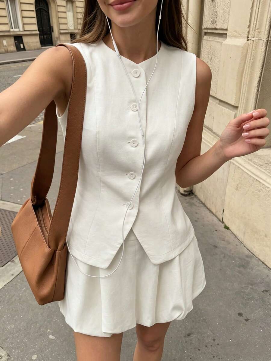 Early Spring Women's Casual Elegant Holiday Front Button Cardigan And Skirt Two Pieces Set, Women's Summer Suit, Women's Two Pieces Set, Spring Outing, Women's Birthday Outfit, Street Style, Summer Clothes, Summer Outfits, Spring Clothing, Spring Break Outfits, Summer Two Pieces Set, Casual Sets For Women, Holiday Outfits For Women, Vacation Outfits For Women, Elegant Dresses For Women - Apricot - View 1