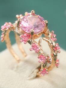 Nhẫn nữ tối giản bằng đồng thau, đính đá Cubic Zirconia tổng hợp, kiểu dáng độc đáo, thời trang, thể hiện phong cách cá nhân. - Vàng - Xem 8