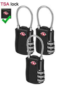 1/2 Pack TSA Approved Combination Lock - High Strength Zinc Alloy Body And Cut-Resistant Steel Cable, 3-Digit Combination Lock, Suitable For Travel Luggage, Gym Lockers, Bicycle Locks (Black), Travel Security Accessory | Multipurpose Travel Lock | Combination Lock, Luggage Lock, Travel Essential Holiday Vacation Supplies - Multicolor - View 37