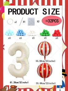 32pcs/Set Circus Star Stripe 4D Balloon Set, Includes 32-Inch Number Balloons, 22-Inch Star Stripe 4D Balloons, Suitable For 0-9 Years Old Birthday Party Decoration, Balloon Theme Decoration, Wedding Decoration, Photography Props, Surprise Gift - A - View 8