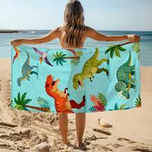 1pc Dinosaur Illustration Beach Towel, Super Soft Fiber Extra Large Beach Blanket, Super Absorbent Bath Towel, Suitable For Travel, Swimming Pool, Diving, Surfing, Yoga, Camping, Available In Multiple Sizes, Beach Accessories For Beach, Pool, Travel, Camping, Yoga - Dinosaur - View 9