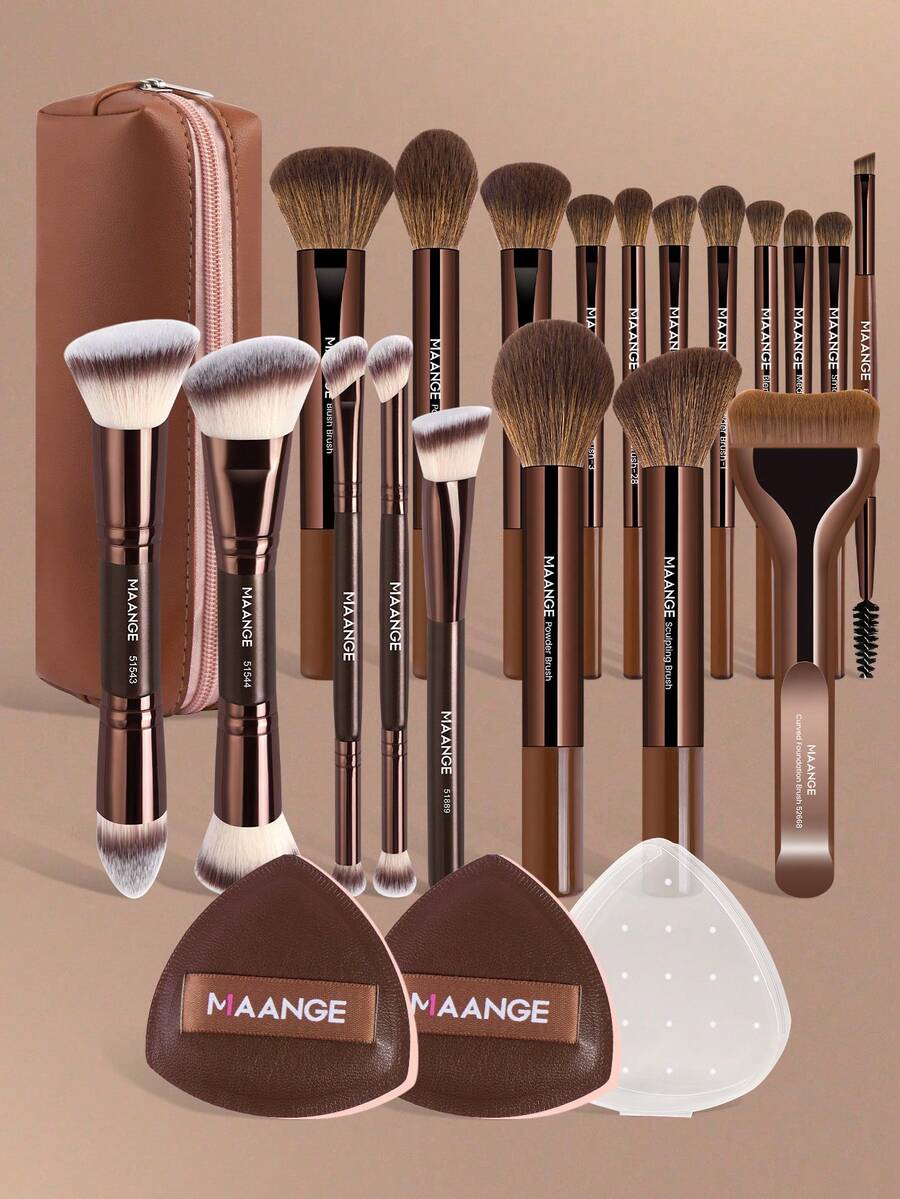 MAANGE 1 pieza/13 piezas/14 piezas/17 piezas/22 piezas Juego de brochas de maquillaje profesional, incluye brochas de maquillaje suaves, bolsa de maquillaje y esponjas de maquillaje, juego de brochas de maquillaje de viaje