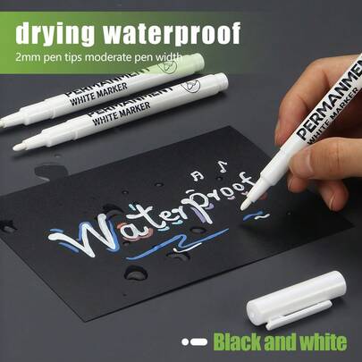 1/3/5pcs White Marker Pen, Oily, Non Fading, Waterproof, Non Fading, Marker Pen, Tire Express Marker Pen, Painting Highlighter Pen, Suitable For Marking Lines, Marker Pen, Gift For Back To School Season, Color Random