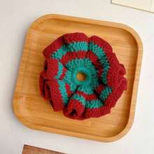 1pc New Handmade Crocheted Heavy-Duty Wool Scrunchie, Stylish And Elegant Ponytail Hair Tie, Bun Hair Tie - 聖誕紅 - 查看 5