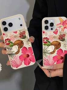 1 chiếc ốp lưng điện thoại chống sốc, họa tiết hoa lá và vỏ sò, chất liệu giả da, phù hợp với các dòng Apple 16, 15, 14, 13, 12, 11 Pro Max và các dòng khác [Phiên bản quốc tế, không phải nội địa] - Nhiều màu - Xem 1