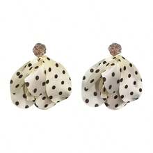 1对白色波点玫瑰花耳环，春夏新款优雅耳环，独特设计女士耳环 - 彩色 - 查看 4