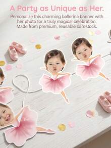 7/14/21pcs Customized Ballet Dancer Photo Banner, Personalized Baby Face Colorful Flag, Unique Pink Ballet 1/2 Year Old Birthday Party Decor, Ballet Theme Decoration Garland - Multicolor - View 5