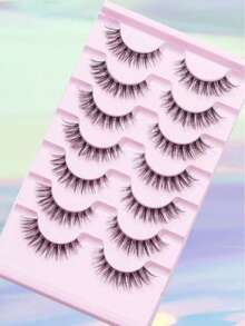 7 Pairs Natural D-Curl Wispy Transparent Criss-Cross False Eyelashes - Black - View 3