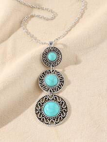 TopHanqi Bộ dây chuyền đá Turquoise phong cách Bohemian, mặt dây chuyền hình hoa rỗng và giọt nước hình học đính đá, đa năng cho trang phục thường ngày, tiệc tùng, hẹn hò và các sự kiện theo chủ đề. - Nhiều màu - Xem 8
