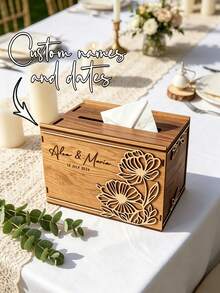 1pc Personalized Customized Wedding Card Box, Wedding Wooden Card Box, Personalized Wedding Envelope Box, Customized Wedding Mailbox, Wedding Card Gift Box With Delivery Hole, The Required Material Width Is 3 Millimeters. - Black - View 6