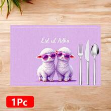 1pc/4pcs/6pcs Linen Placemat With Sheep Pattern Print, Eid Al-Adha Decor, Eid Al-Adha Gift, Suitable For Dining Table, All Season Decoration, Modern Washable Tabletop Mat, Room Decor, Placemats, Coasters, Kitchen Dining Mat, Indoor Outdoor Party Decor, Home Decor, Ideal Gift - Multicolor - View 14