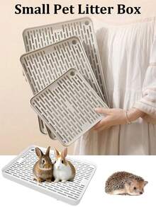 Double-Layer Perforated Small Pet Litter Box With Drainage Hole(No Open, You Can Open Drainage Hole Yourself If Necessary)Detachable For Easy Cleaning Convenient Pet Potty Tray Suitable For Hamsters Ferrets Rabbit And Other Small To Medium Pets All-Season Use - White - View 2
